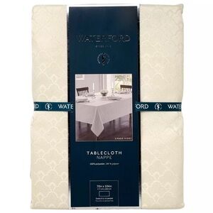 WATERFORD Fine Linens 70" x 104" Ember Ivory Cream Designer Tablecloth NEW